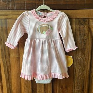 Magnolia baby Pink and White Football Dress and Diaper Cover-12 months